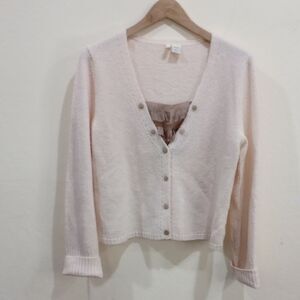 Moth Anthropologie Ivory V-neck Cardigan, Size XL